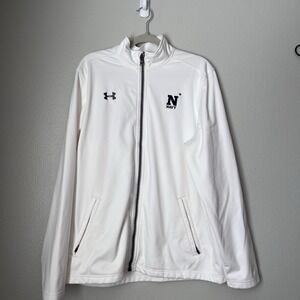Under Armour Navy Men Large Full Zip Loose Collared Jacket White Pocket Military